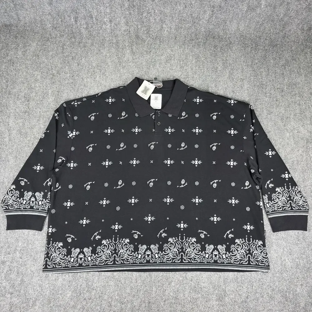 Savage X Fenty Shirt Womens 4X Black Bandana Paisley Long Sleeve Polo Top - Picture 2 of 16